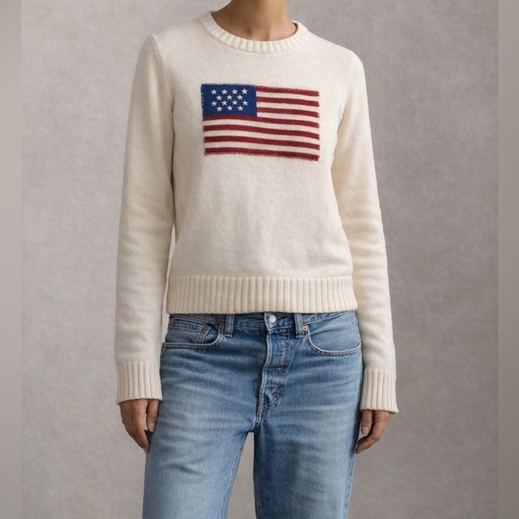 Ralph Lauren Sweaters - Ralph Lauren American Flag Sweater Knit USA Size Medium Cream White